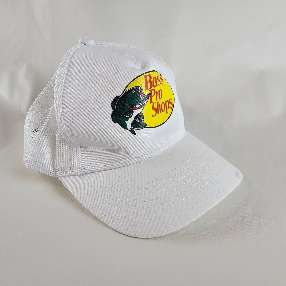 Bass Pro Shops Youth Trucker Hat White Mesh Snapback Fishing Logo Cap Adjustable